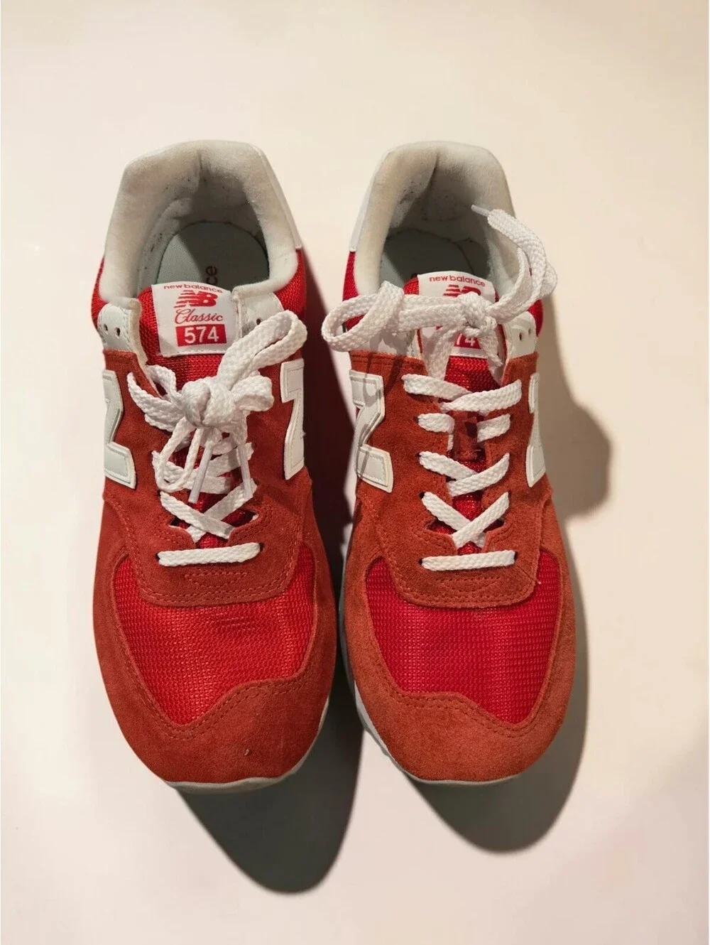New Balance 574 Classic Red White ML574PI2 Men's 10.5 Suede Sneakers